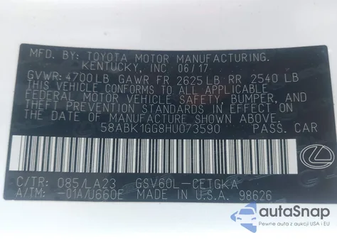 2017 Lexus Es 350 из США, поврежденный, VIN 58ABK1GG8HU073590